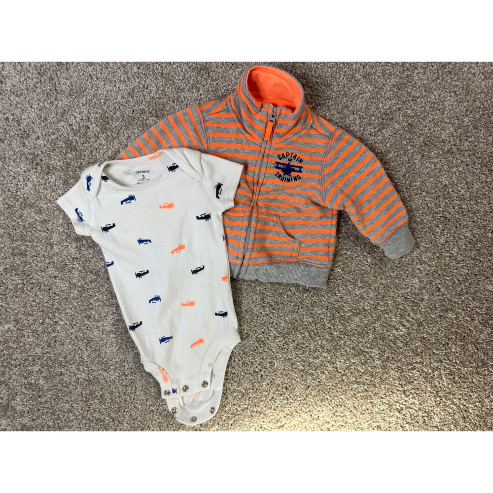 Carters Baby Boy 2 Piece Set 3 Months Airplane Bodysuit and Zip Up Sweatshirt